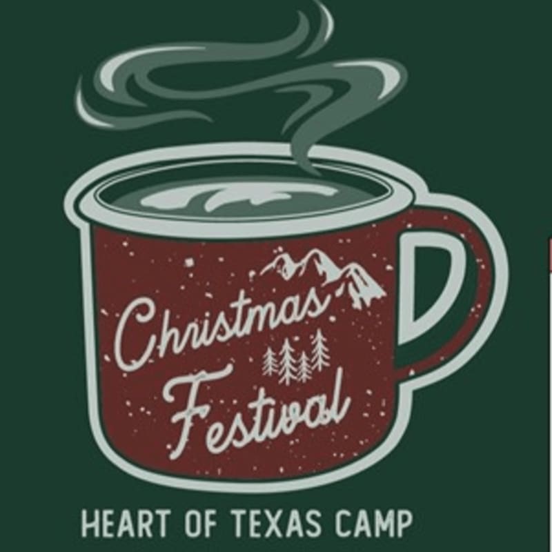 A red mug with "Christmas Festival" text and mountain graphics sits against a dark green background.