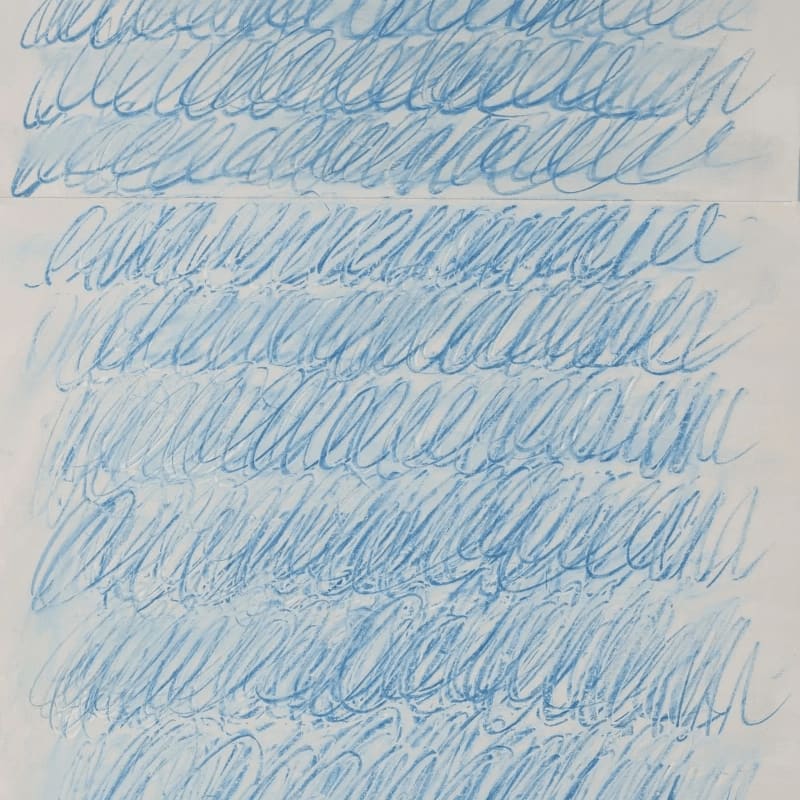 Blue scribbled loops cover a plain white background.