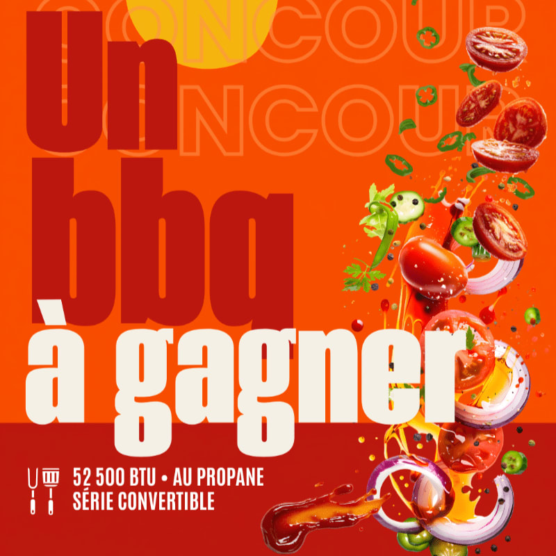Bold red and white French text dominates the foreground against an orange background featuring splashing sauce and flying vegetable slices.