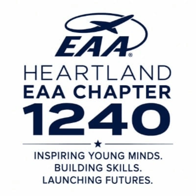 A white background frames the EAA logo and text, with "HEARTLAND EAA CHAPTER 1240" prominently displayed above the tagline "INSPIRING YOUNG MINDS. BUILDING SKILLS. LAUNCHING FUTURES."