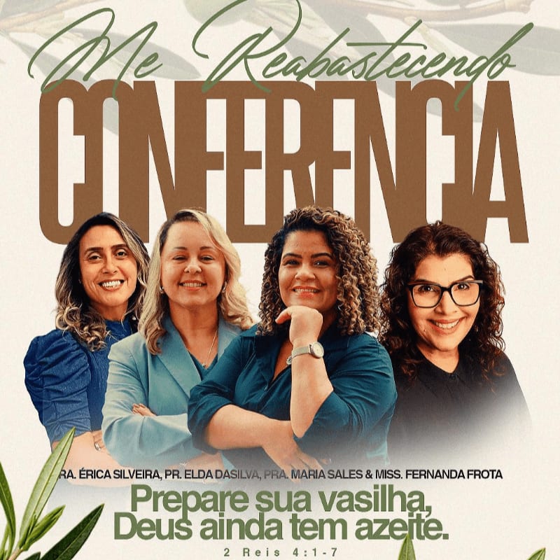 Four smiling women stand in the foreground against a light background featuring large text and botanical elements.