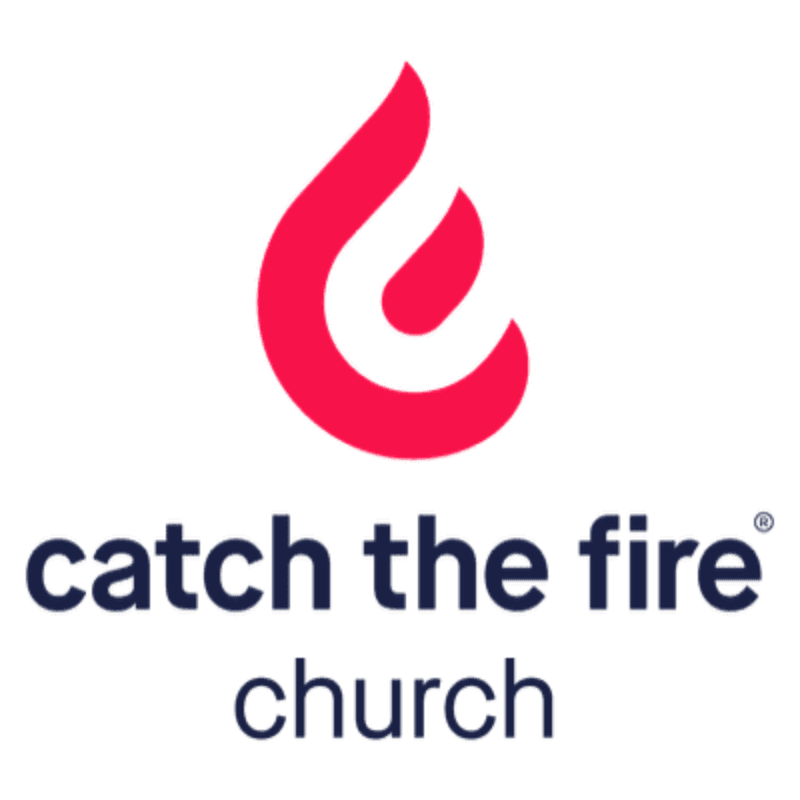A red flame logo sits above the words "catch the fire church" on a white background.