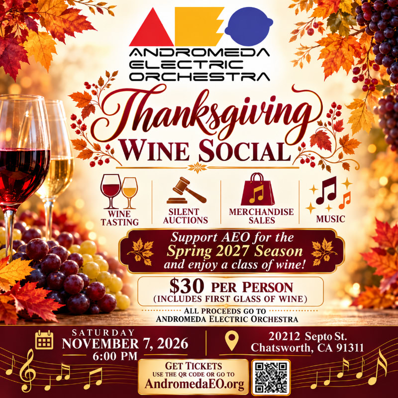 A promotional flyer for a Thanksgiving Wine Social features glasses of wine and grapes in the foreground against a background of autumn leaves and event details.