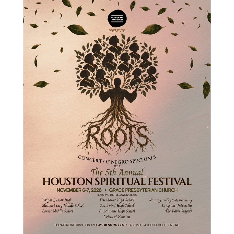 A stylized tree formed by human silhouettes and roots spelling "ROOTS" stands centered against a pale, textured background with floating leaves.