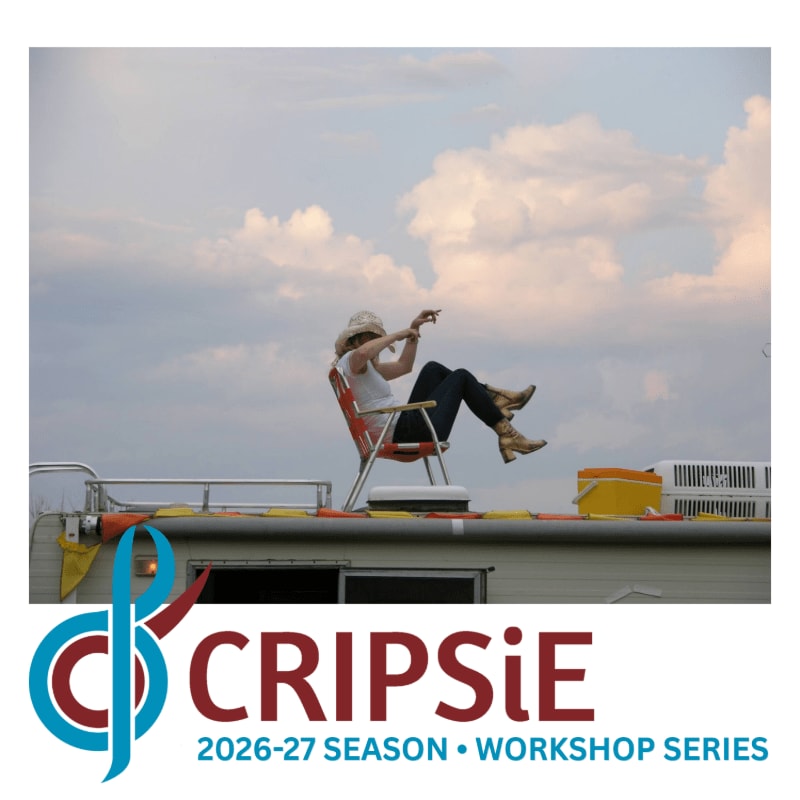 A woman sits in a folding chair on top of a trailer against a backdrop of a cloudy sky, with a logo for "CRIPSiE" displayed in the foreground.