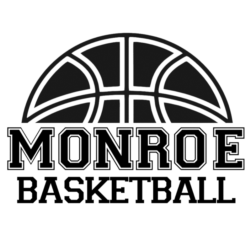 A black basketball graphic and the text "MONROE BASKETBALL" are centered against a plain white background.