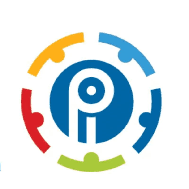 A blue circle with a white "pi" symbol in the center is surrounded by a ring of colorful, stylized human figures on a white background.
