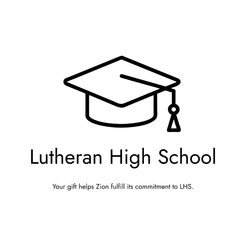 A black line drawing of a graduation cap and text for Lutheran High School are centered on a plain white background.