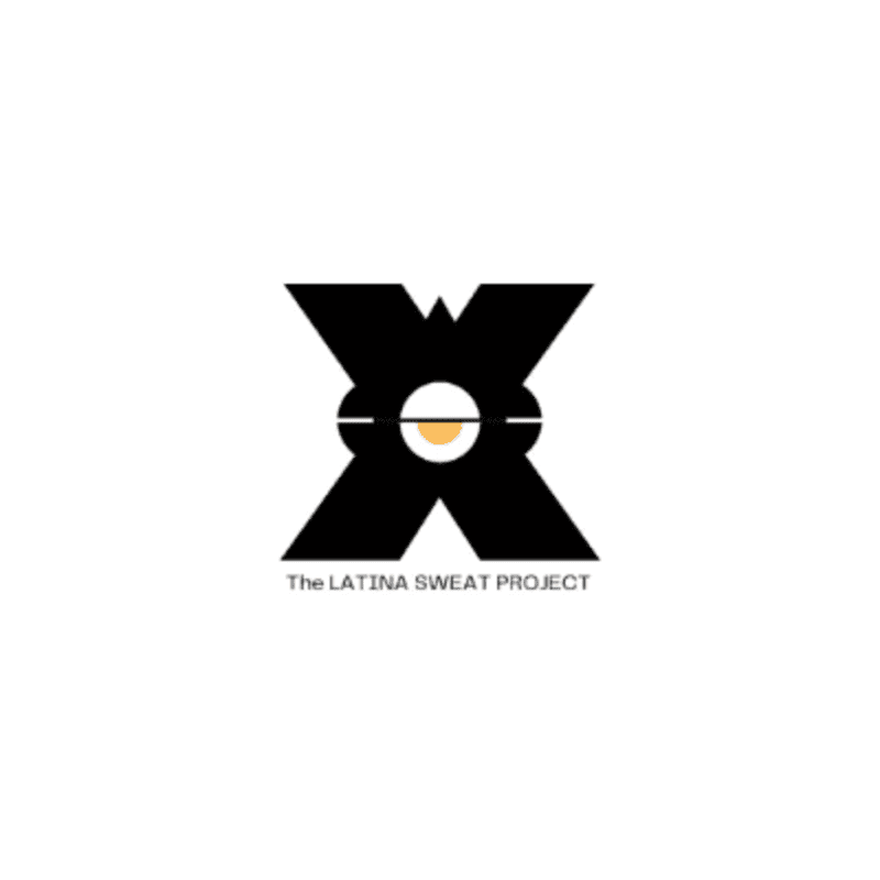 A black stylized "X" logo with a central circular eye element and the text "The LATINA SWEAT PROJECT" below it, set against a plain white background.