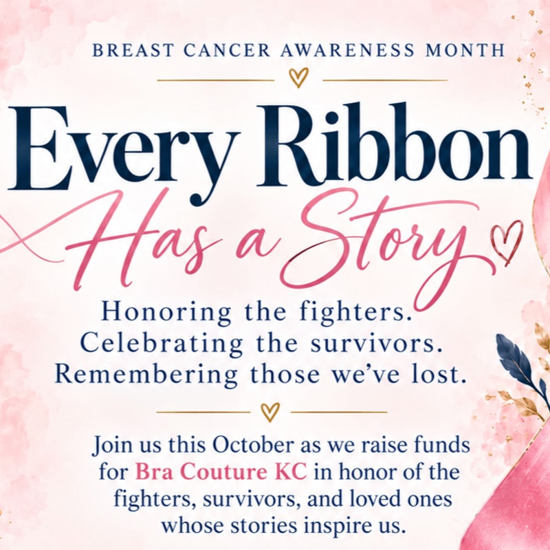 Dark blue and pink text promoting Breast Cancer Awareness Month is centered over a soft pink watercolor background with floral accents.