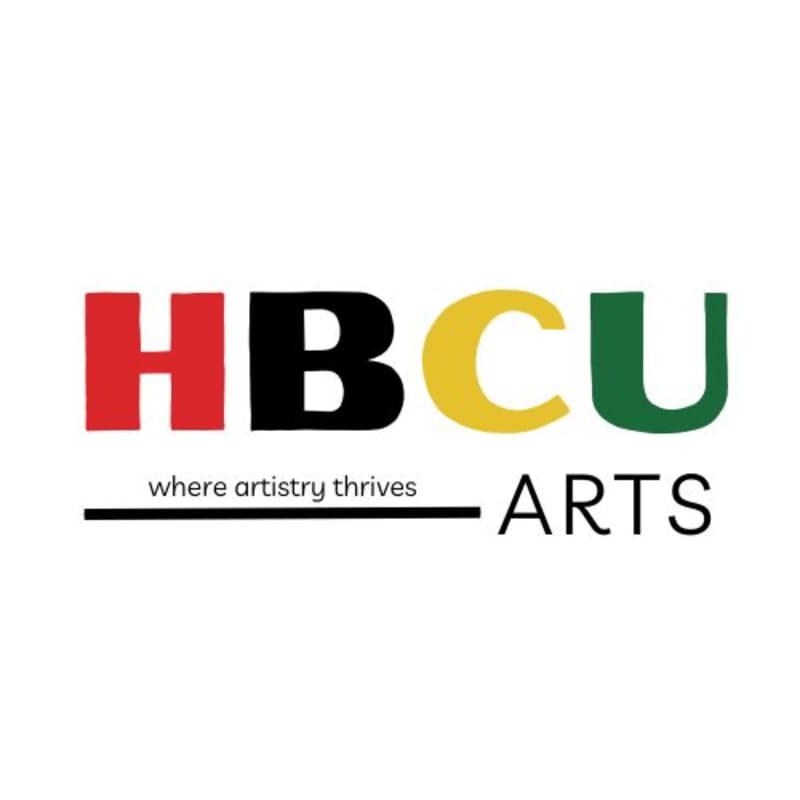 The colorful text "HBCU ARTS" and the slogan "where artistry thrives" are centered against a plain white background.
