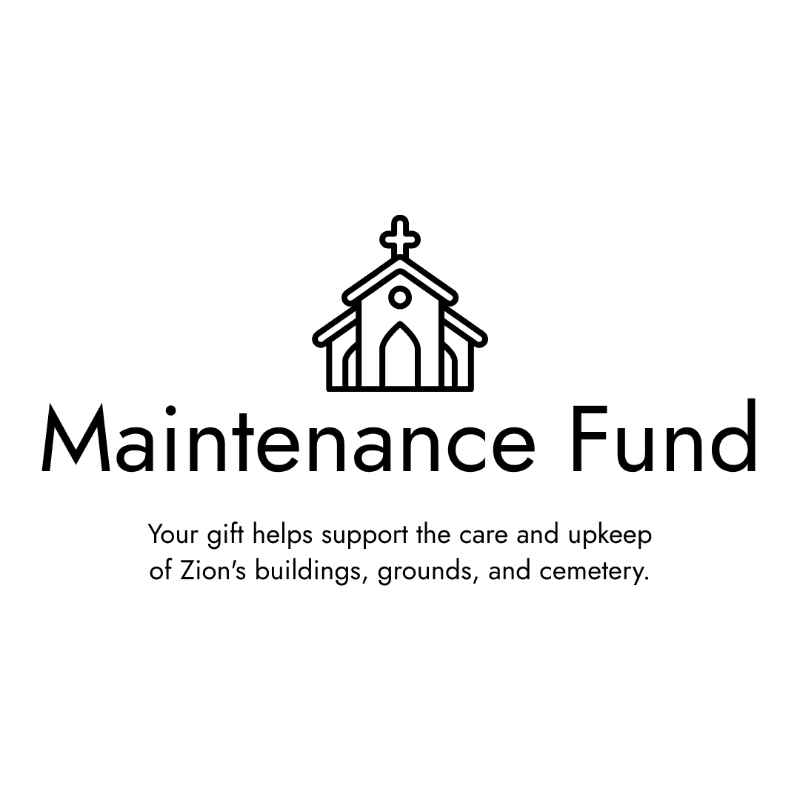A black line drawing of a church and the text "Maintenance Fund" with a supporting description are centered on a plain white background.