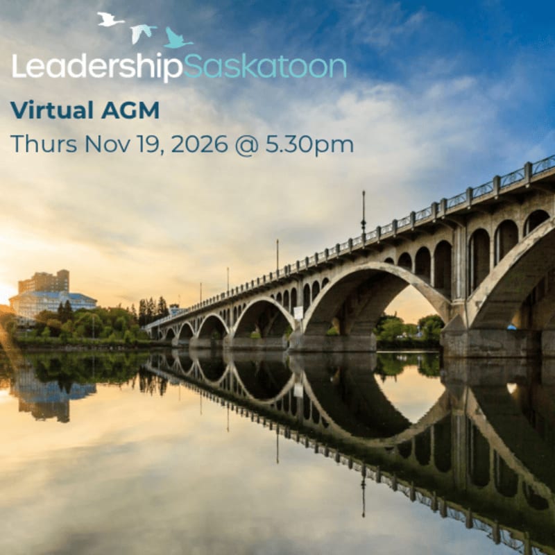 A concrete arched bridge reflects in a calm river in the foreground, set against a city skyline and a blue sky with text overlays in the background.