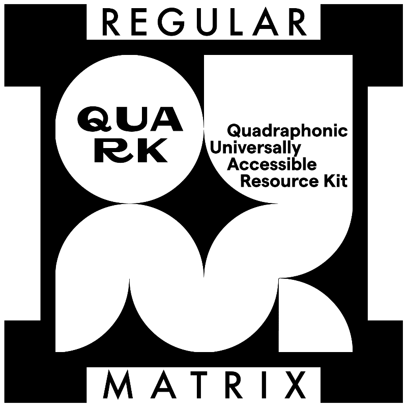 Black text and white graphic elements, including a circle and stylized shapes, are set against a stark black and white background.