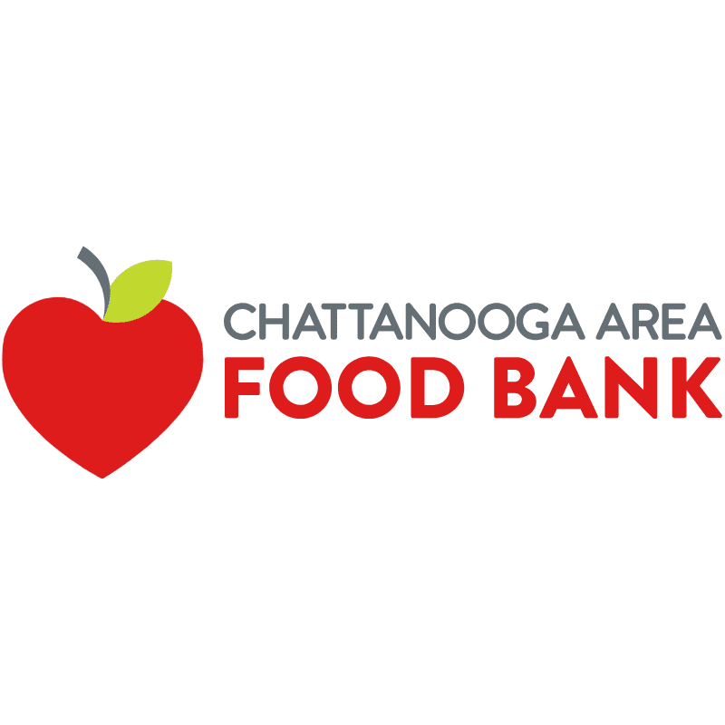 A red apple icon and the text "CHATTANOOGA AREA FOOD BANK" are centered against a plain white background.