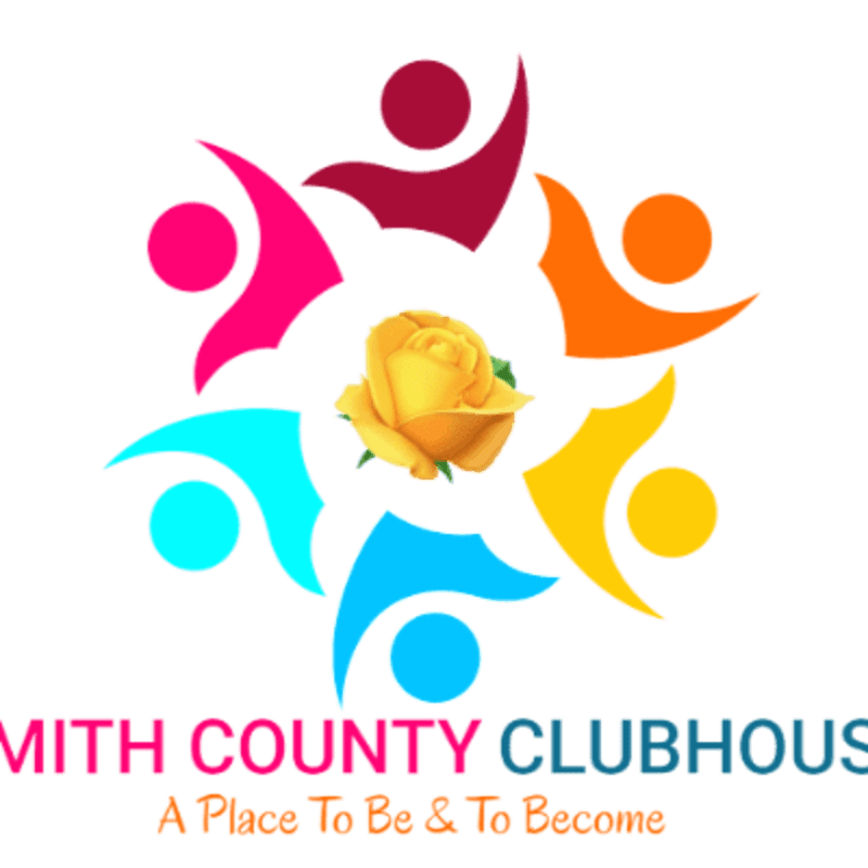 A yellow rose is centered within a circle of colorful stylized human figures against a white background with text below.