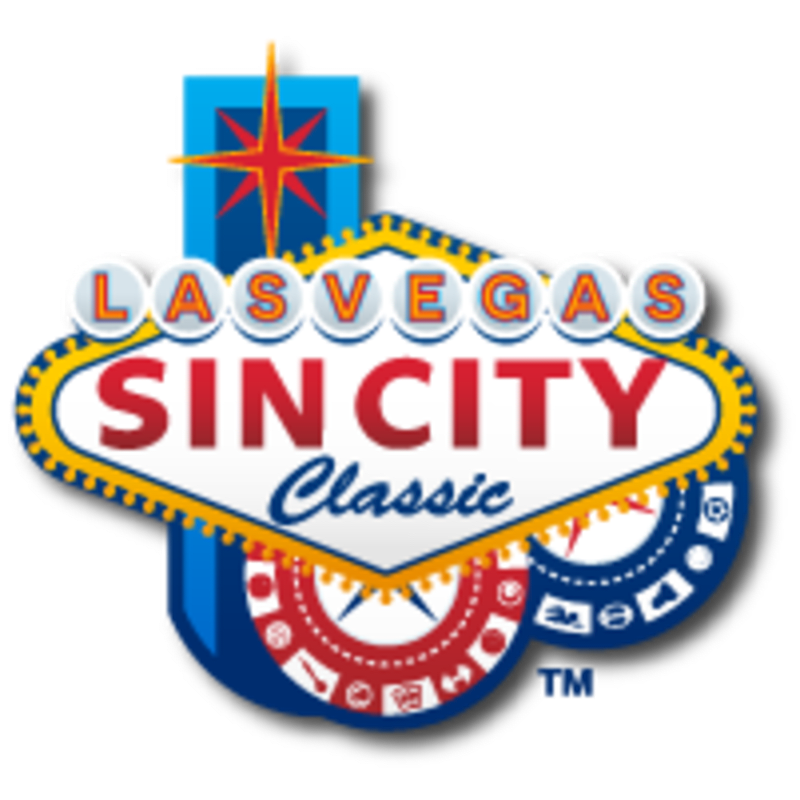 A colorful "Las Vegas Sin City Classic" logo featuring red and blue text and casino chips sits against a plain white background.