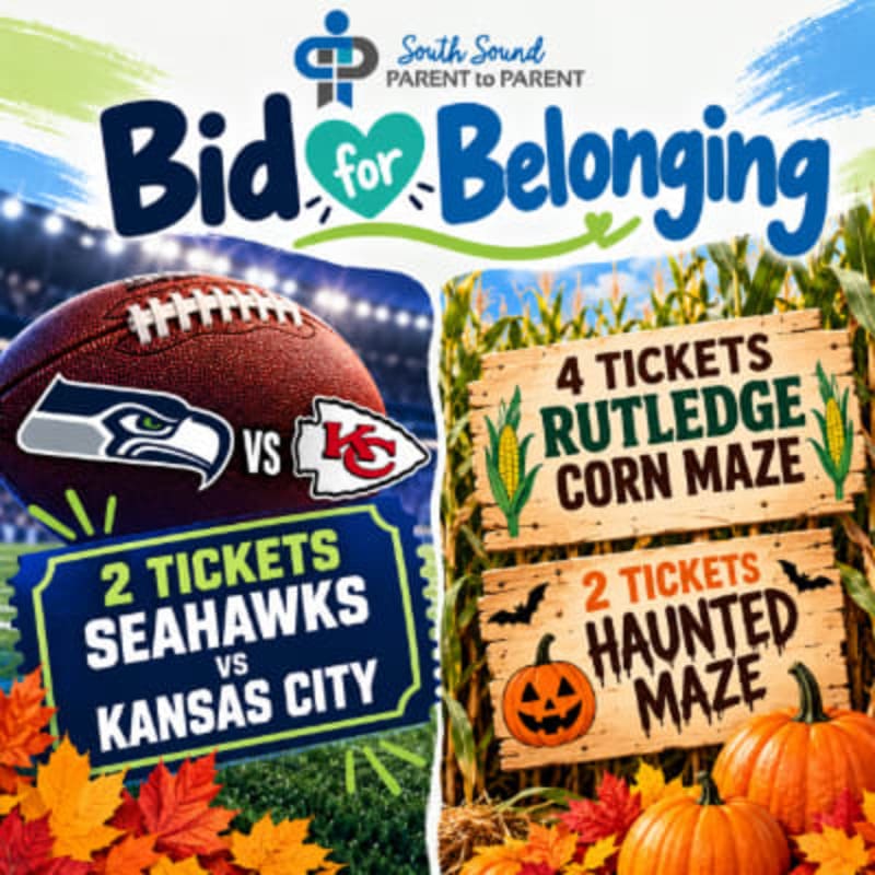 A promotional graphic features football tickets and autumn maze tickets in the foreground, set against a background with the "Bid for Belonging" logo and seasonal imagery.
