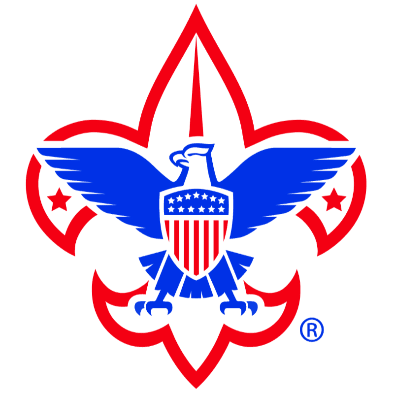 A red fleur-de-lis emblem with a blue eagle bearing a shield of red and white stripes and a field of stars is centered against a white background.