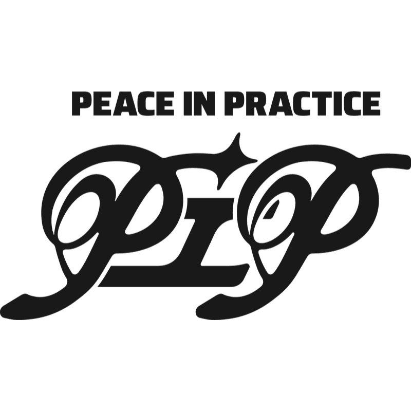 Black text reading "PEACE IN PRACTICE" and a stylized "PIP" logo are centered against a plain white background.