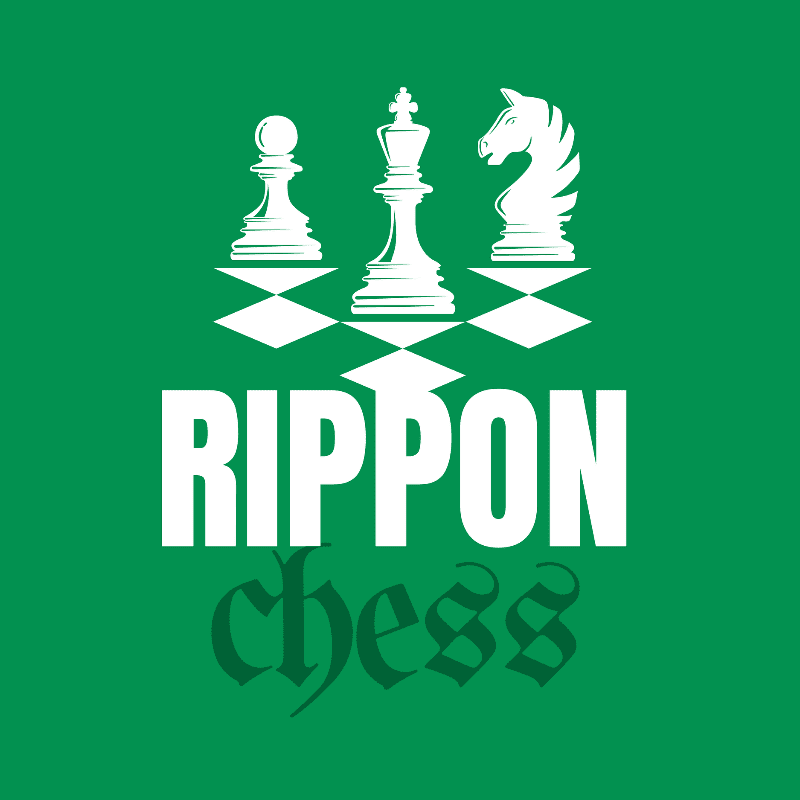White chess pieces and the text "RIPPON chess" are centered against a solid green background.