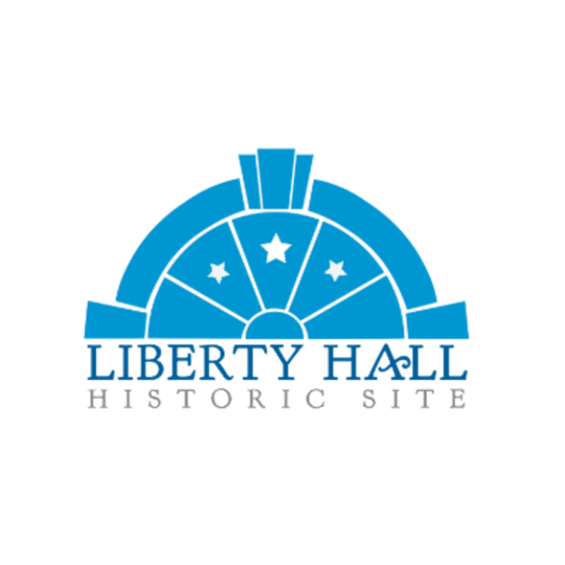A blue semicircular logo with stars and the words "LIBERTY HALL HISTORIC SITE" is set against a white background.