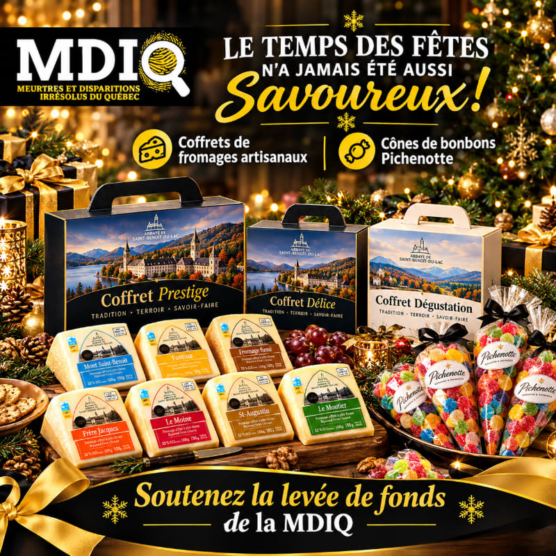 Various gourmet cheese gift boxes and colorful candy cones sit in the foreground against a blurred, festive holiday background with Christmas lights and a tree.
