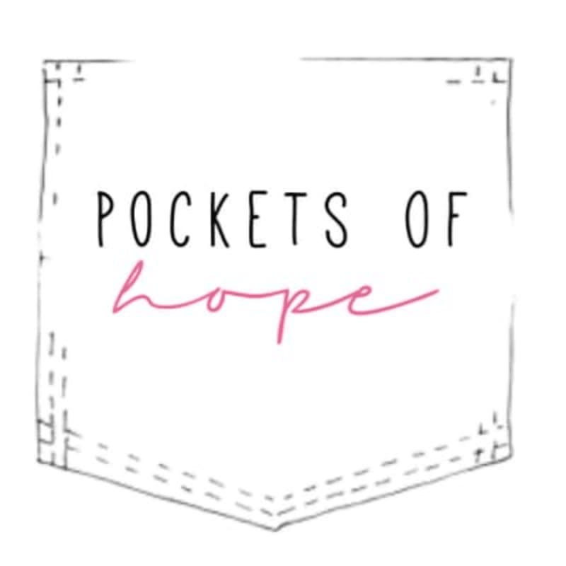 A hand-drawn pocket with the words "POCKETS OF hope" written inside on a white background.