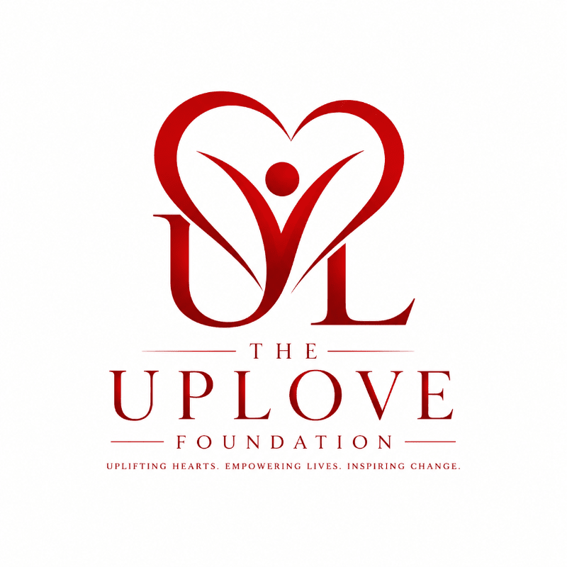 A red logo featuring a stylized heart and human figure above the text "THE UPLOVE FOUNDATION" is centered against a plain white background.