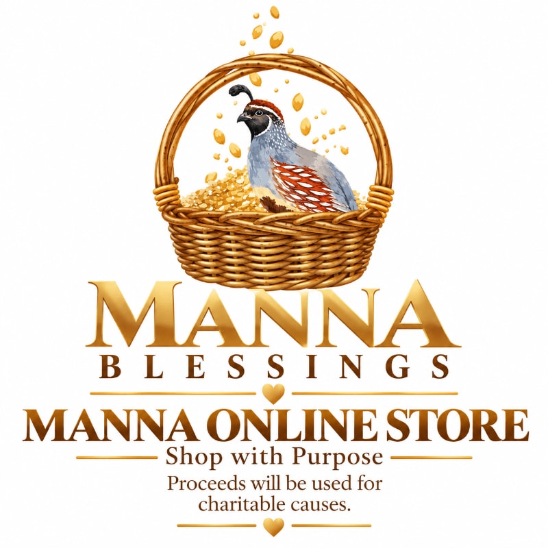A colorful bird sits in a woven basket of grain above gold text on a plain white background.