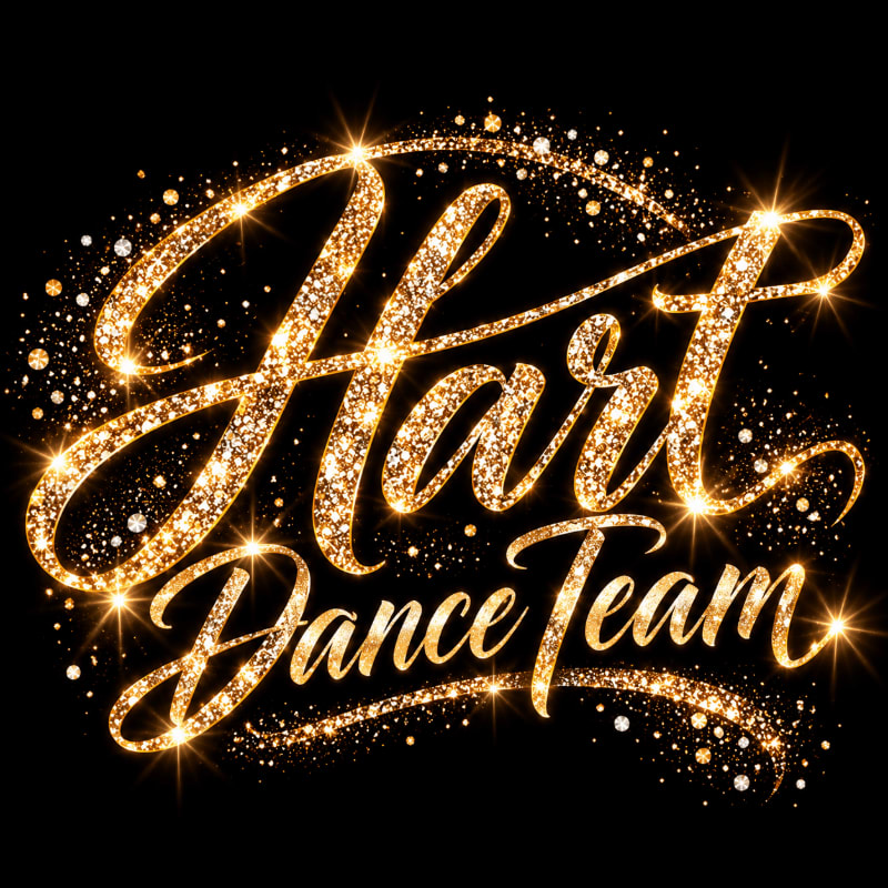 Gold glittery text reading "Hart Dance Team" sparkles against a solid black background.