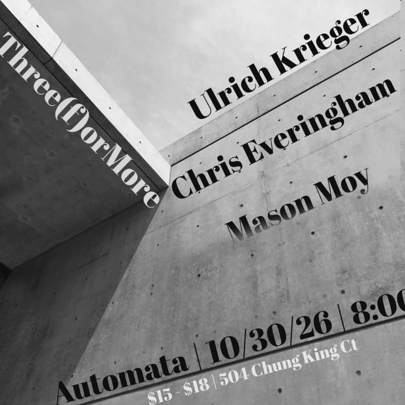 Black text listing names and event details is overlaid on a grey concrete wall background.