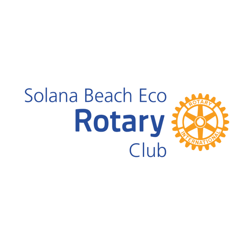 Blue text reading "Solana Beach Eco Rotary Club" and an orange Rotary International logo are centered against a plain white background.