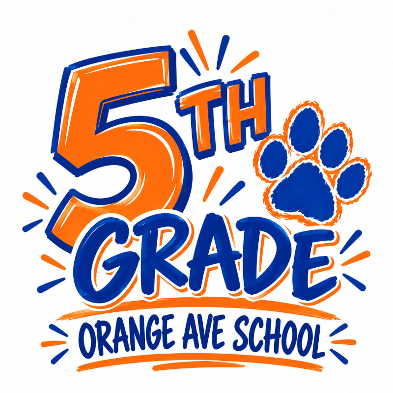Orange and blue "5th Grade" text and a paw print are centered against a plain white background.