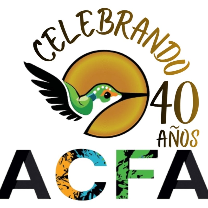 A colorful logo featuring a stylized duck and the text "CELEBRANDO 40 AÑOS ACFA" is set against a plain white background.