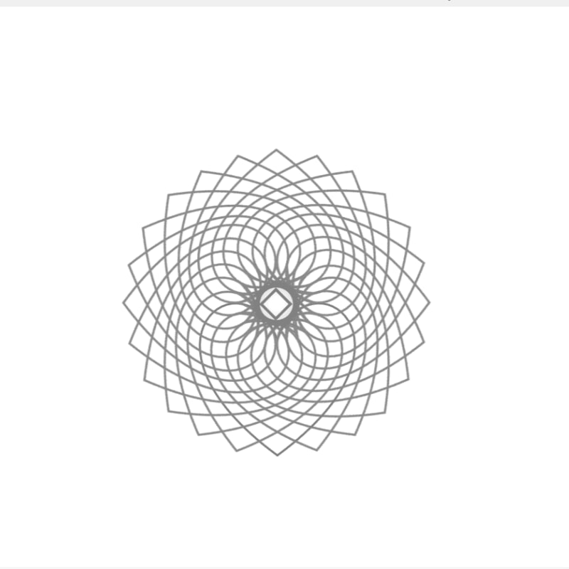 A gray geometric mandala pattern is centered on a plain white background.
