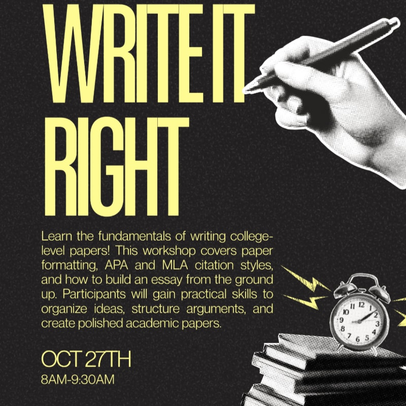 Yellow text and a hand holding a pen are positioned in the foreground against a dark, textured background featuring an alarm clock and a stack of books.