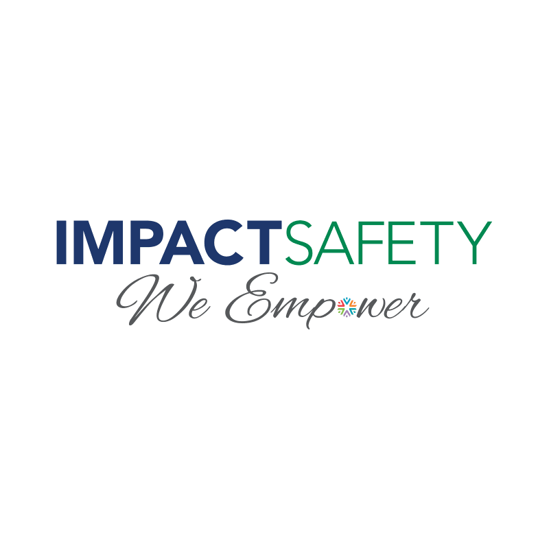 The text "IMPACTSAFETY" and the slogan "We Empower" are centered in the foreground against a plain white background.