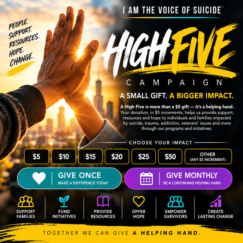 Two hands high-fiving in the foreground are set against a blurred city skyline at sunset with promotional text for the "High Five Campaign" overlaid.