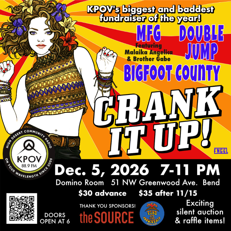 An illustrated woman with curly hair and floral accessories stands in the foreground against a vibrant yellow and orange sunburst background featuring event details for "CRANK IT UP!".