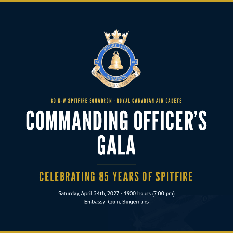 White and gold event text and a squadron emblem are centered in the foreground against a dark navy blue background.