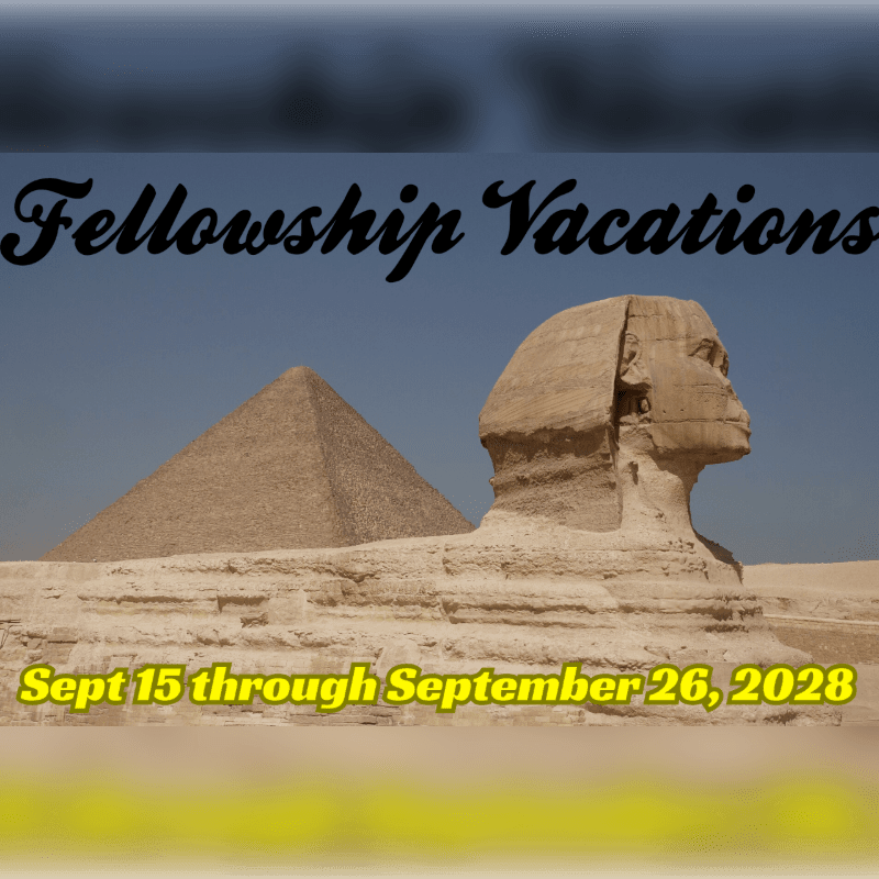 The Great Sphinx stands in the foreground with a large pyramid and a clear blue sky in the background, overlaid with promotional text.
