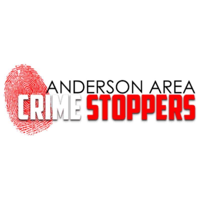 A red fingerprint and the text "ANDERSON AREA CRIME STOPPERS" are centered against a plain white background.