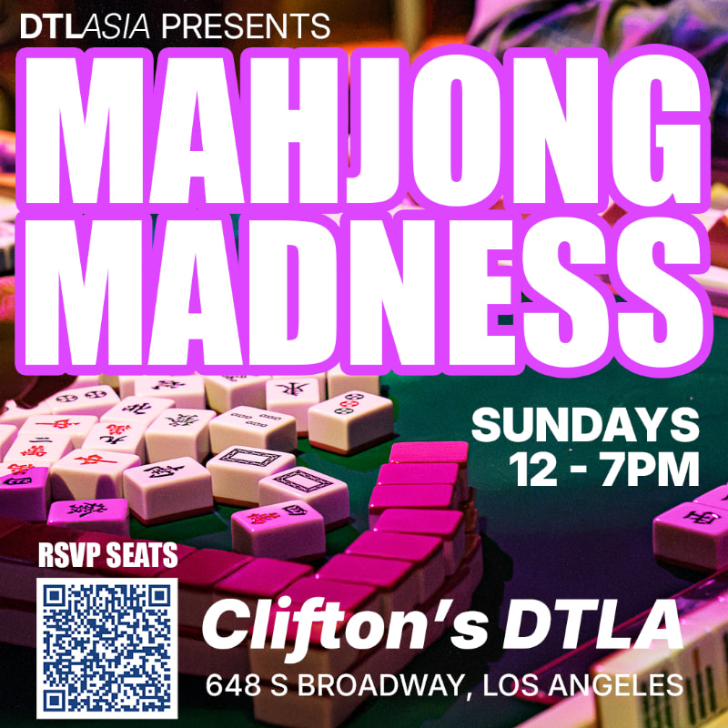 Bold purple and white text reading "MAHJONG MADNESS" overlays a scene of scattered mahjong tiles on a green table.