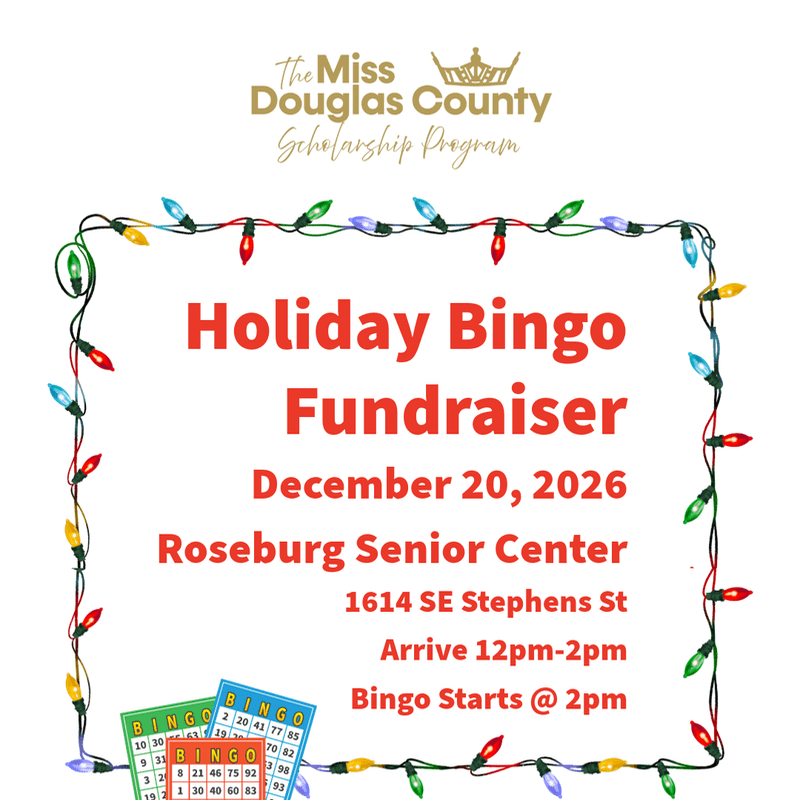 Red text announcing a Holiday Bingo Fundraiser is framed by colorful Christmas lights against a plain white background.