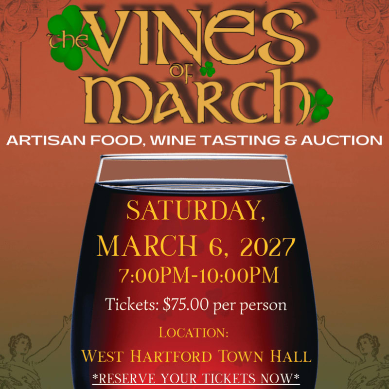 A glass of red wine containing event details sits in the foreground against a brown background featuring the text "The Vines of March."