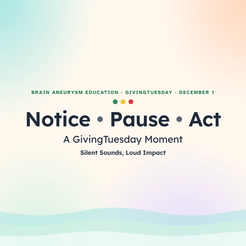 Bold black text reading "Notice • Pause • Act" and "A GivingTuesday Moment" sits centered over a soft, multi-colored gradient background with light blue waves at the bottom.