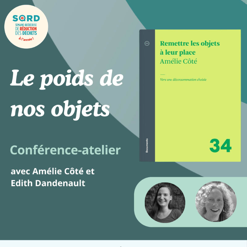 White and light blue text and a lime green book cover are set against a muted teal background featuring two circular portraits of women.