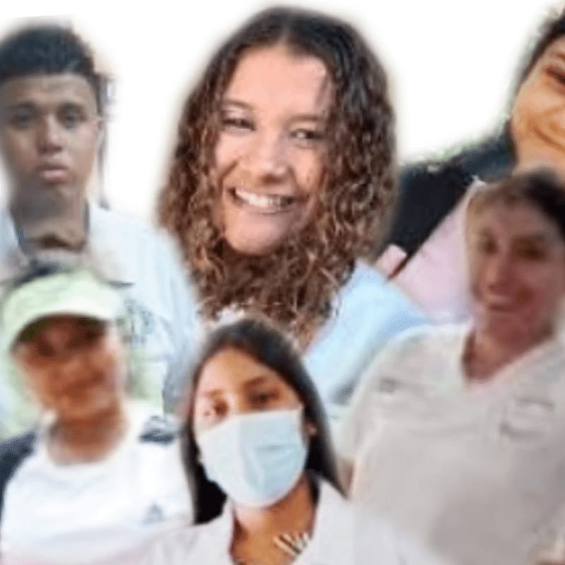 A group of diverse people are positioned in the foreground against a plain white background.