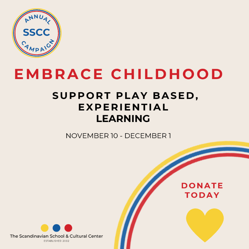 Text promoting the SSCC annual campaign and experiential learning is set against a light beige background with a colorful rainbow arc and a yellow heart in the lower right.